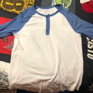 3/4 Blue and white shirt